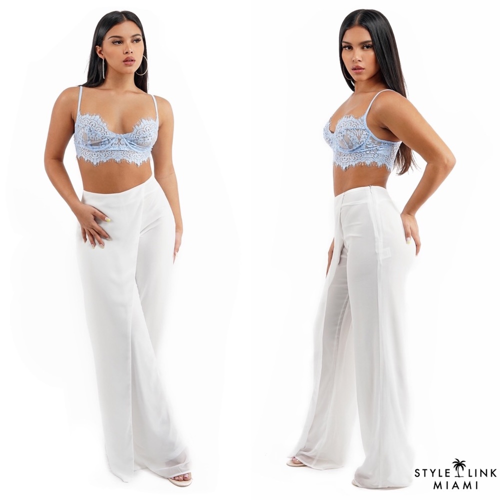 White Sheer Front Wrap Pants